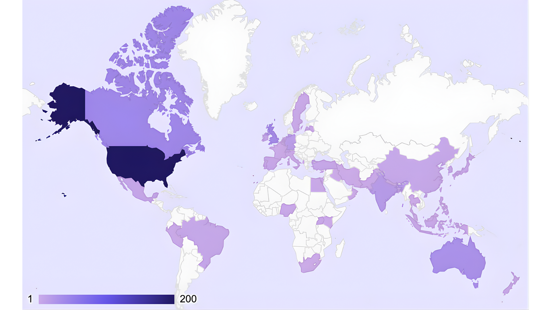 Choropleth world map showing the global distribution of SODP members across 50+ countries, weighted by membership.